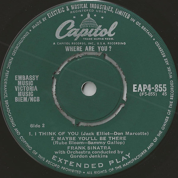 Frank Sinatra With Gordon Jenkins And His Orchestra : Where Are You? Part 4 (7", EP)