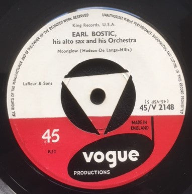 Earl Bostic, His Alto-Sax And His Orchestra* : Moonglow / Ain't Misbehavin' (7")