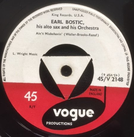 Earl Bostic, His Alto-Sax And His Orchestra* : Moonglow / Ain't Misbehavin' (7")