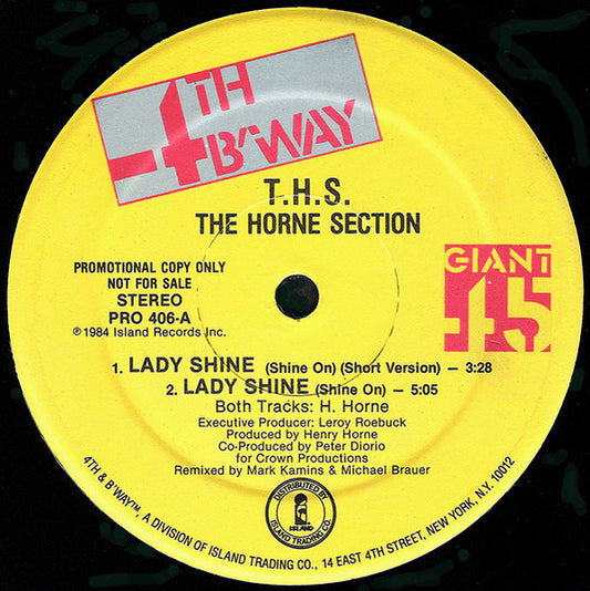 The Horne Section : Lady Shine (Shine On) (12", Single, Promo, RE)