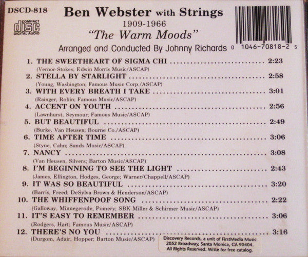 Ben Webster With Strings : The Warm Moods (CD, Album, RE, RM)