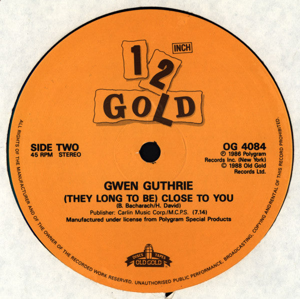 Gwen Guthrie : Ain't Nothin' Goin' On But The Rent / (They Long To Be) Close To You (12")