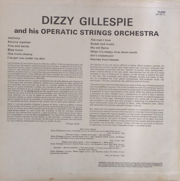 Dizzy Gillespie And His Operatic Strings Orchestra* : Dizzy Gillespie And His Operatic Strings Orchestra (LP, Mono)