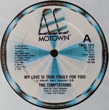 The Temptations : My Love Is True (Truly For You) / Treat Her Like A Lady (Club Mix) / I'll Keep My Light In My Window (12")