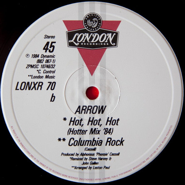 Arrow (2) : Long Time (The 'Hot' Mixture) / Hot, Hot, Hot (Hotter Mix '84) / Columbia Rock (12", Single)