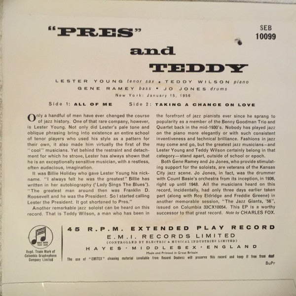 Lester Young, Teddy Wilson : "Pres" And Teddy (7", EP)