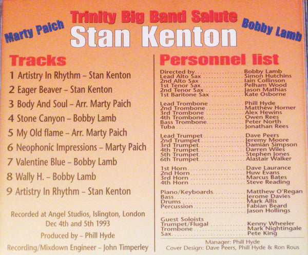 Trinity Big Band, Bobby Lamb, Marty Paich : Trinity Big Band Salute Stan Kenton (CD, Album)