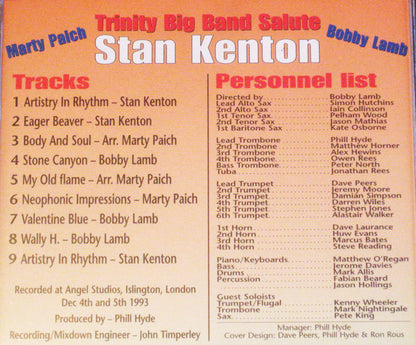 Trinity Big Band, Bobby Lamb, Marty Paich : Trinity Big Band Salute Stan Kenton (CD, Album)