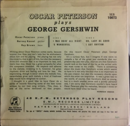 Oscar Peterson : Oscar Peterson Plays George Gershwin (7", EP)