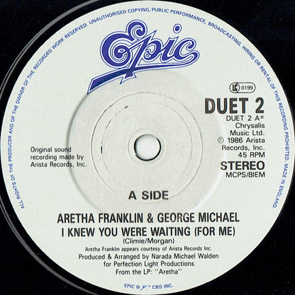 Aretha Franklin & George Michael : I Knew You Were Waiting (For Me) (7", Single)