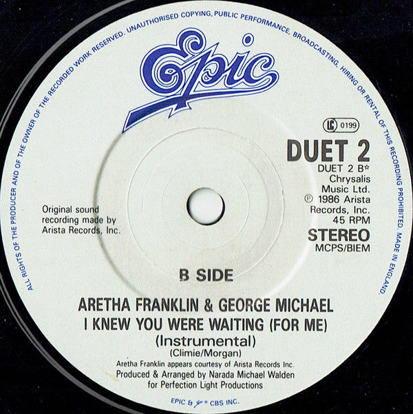 Aretha Franklin & George Michael : I Knew You Were Waiting (For Me) (7", Single)