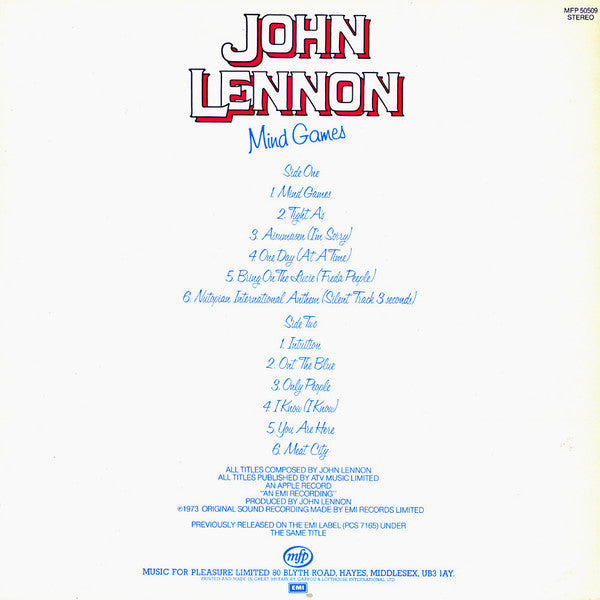 John Lennon : Mind Games (LP, Album, RE)