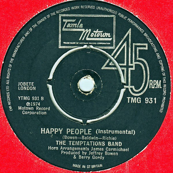 The Temptations / The Temptations Band : Happy People / Happy People (Instrumental) (7")