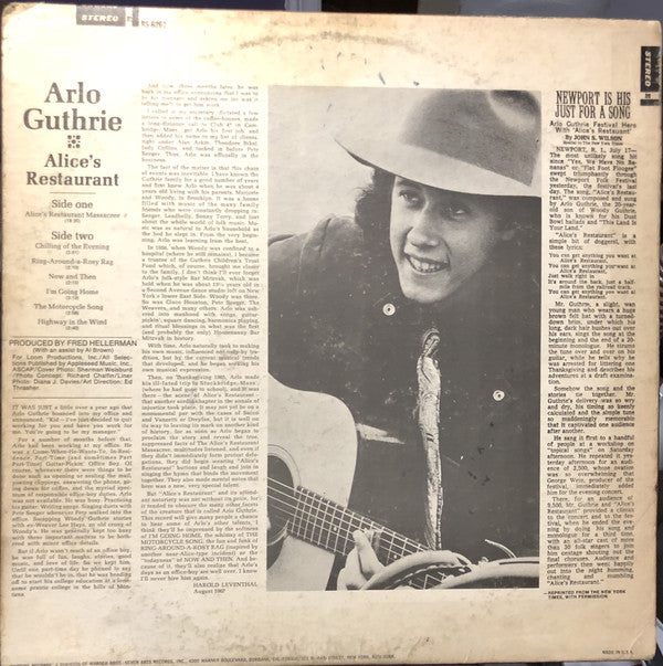 Arlo Guthrie : Alice's Restaurant (LP, Album, RP)