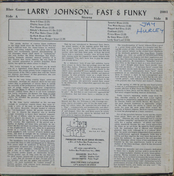 Larry Johnson (6) : Fast & Funky (LP, Album, RE, Ora)