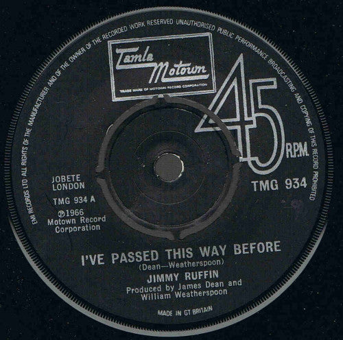 Jimmy Ruffin : I've Passed This Way Before / Sad And Lonesome Feeling (7", Single)