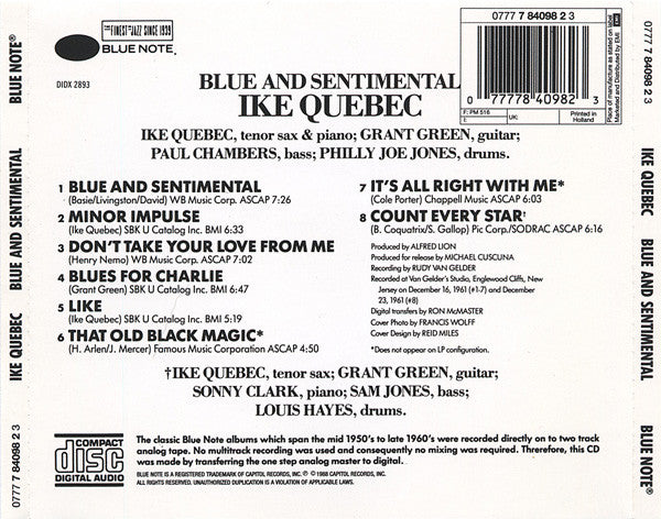 Ike Quebec : Blue & Sentimental (CD, Album)