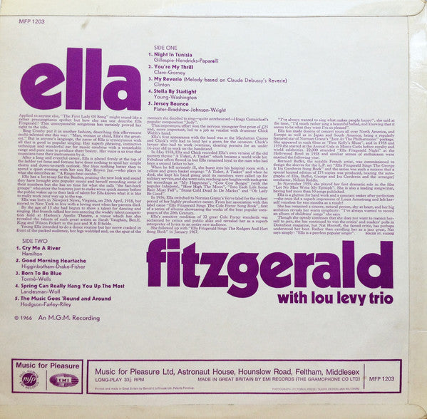 Ella Fitzgerald with Lou Levy Trio : Ella Fitzgerald (LP, Mono)