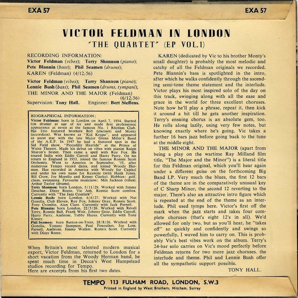 Victor Feldman : Victor Feldman In London: “The Quartet”  (7", EP, Mono)