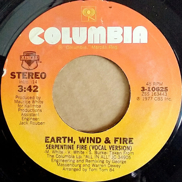 Earth, Wind & Fire : Serpentine Fire (7", Single, Styrene, Ter)