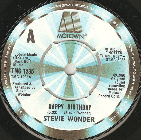 Stevie Wonder : Happy Birthday (7", Single, Kno)