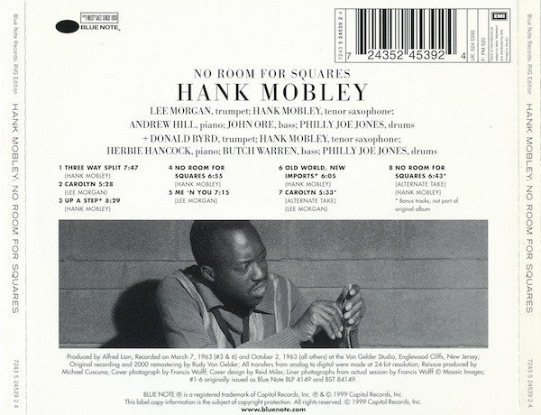 Hank Mobley : No Room For Squares (CD, Album, RE, RM)