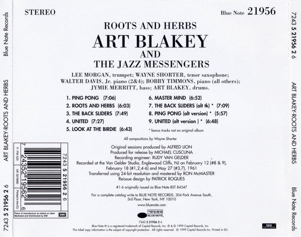 Art Blakey & The Jazz Messengers : Roots & Herbs (CD, Album, RE, RM)