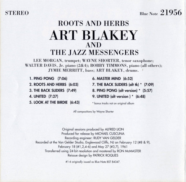 Art Blakey & The Jazz Messengers : Roots & Herbs (CD, Album, RE, RM)