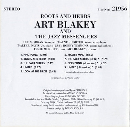 Art Blakey & The Jazz Messengers : Roots & Herbs (CD, Album, RE, RM)