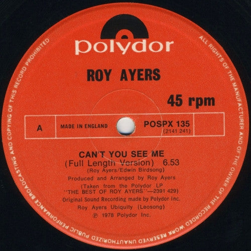 Roy Ayers : Running Away / Can't You See Me (12")