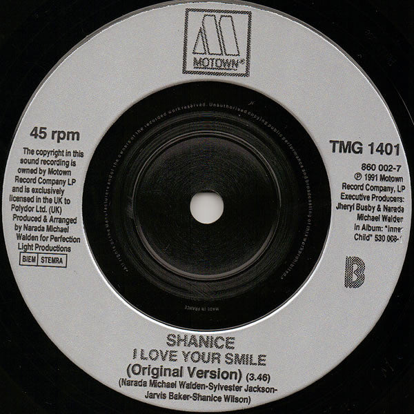 Shanice : I Love Your Smile (Driza Bone Remix) (7", Single, Inj)