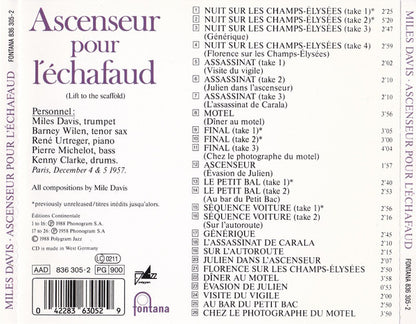 Miles Davis : Ascenseur Pour L'Échafaud (Lift To The Scaffold) (CD, Album, RE)