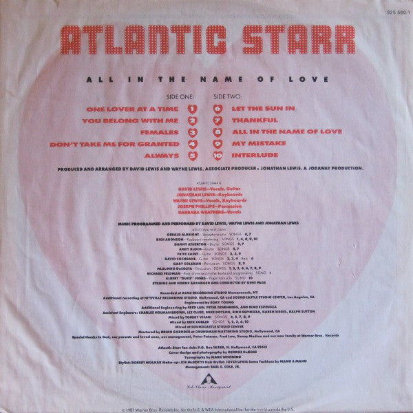 Atlantic Starr : All In The Name Of Love (LP, Album)