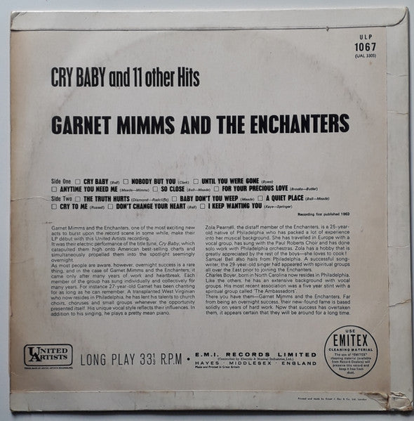 Garnet Mimms And The Enchanters : Cry Baby And 11 Other Hits (LP, Album, Mono)