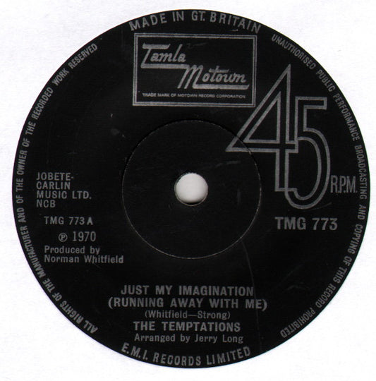 The Temptations : Just My Imagination (Running Away With Me) (7", Single, Sol)