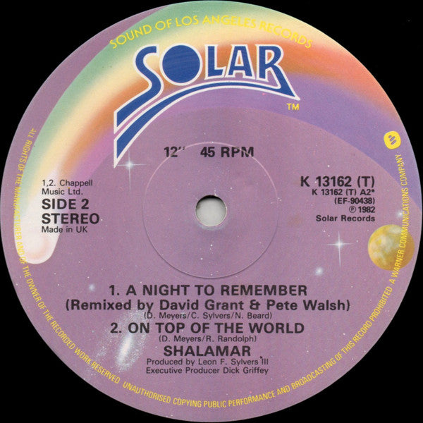 Shalamar : A Night To Remember (Plus Remix) / On Top Of The World (12", Single)