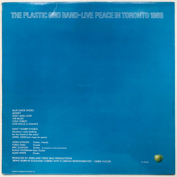 The Plastic Ono Band : Live Peace In Toronto 1969 (LP, Album)