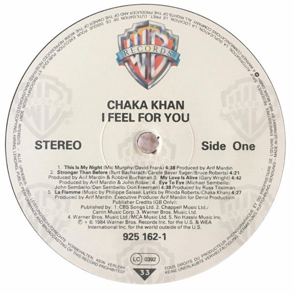 Chaka Khan : I Feel For You (LP, Album)