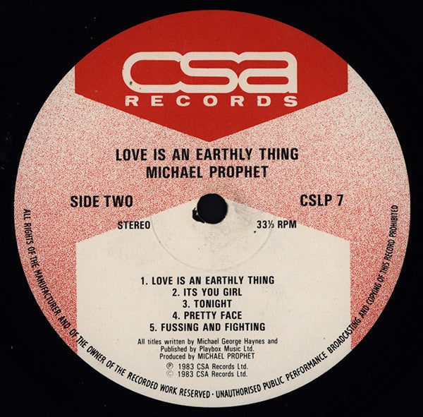 Michael Prophet : Love Is An Earthly Thing (LP)