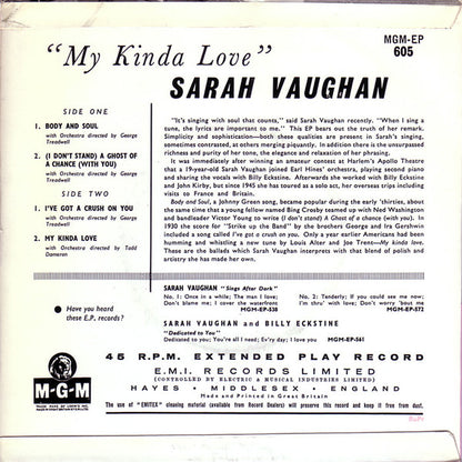 Sarah Vaughan : My Kinda Love (7", EP)