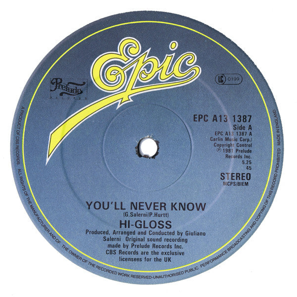 Hi-Gloss : You'll Never Know (12")