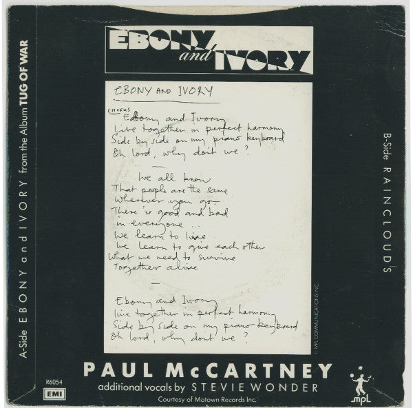 Paul McCartney : Ebony And Ivory (7", Single, Pus)