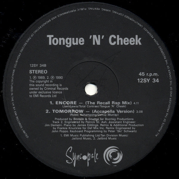 Tongue N Cheek : Tomorrow (12")