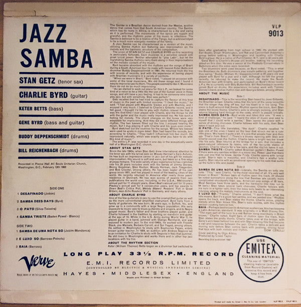 Stan Getz - Charlie Byrd : Jazz Samba (LP, Album, Mono)