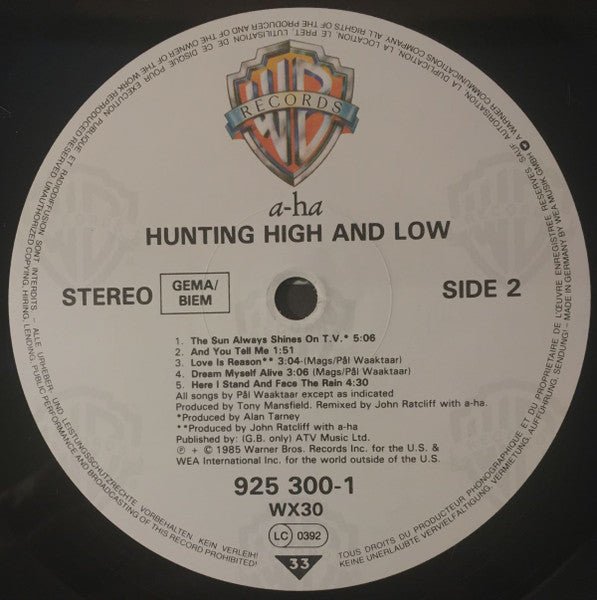 a-ha : Hunting High And Low (LP, Album)