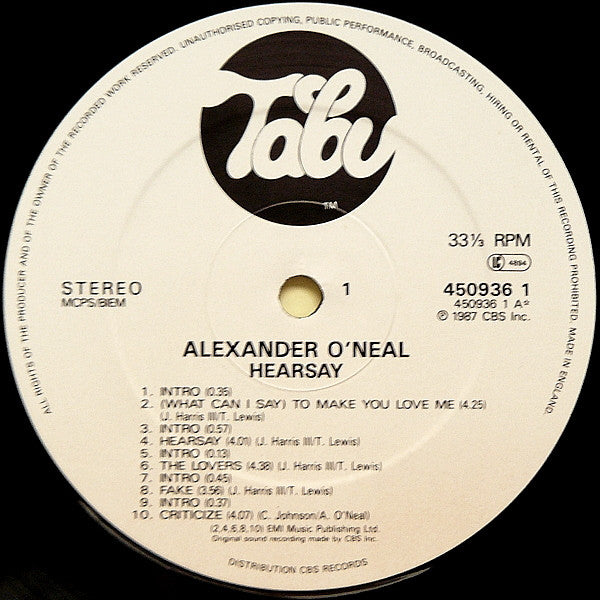 Alexander O'Neal : Hearsay (LP, Album)