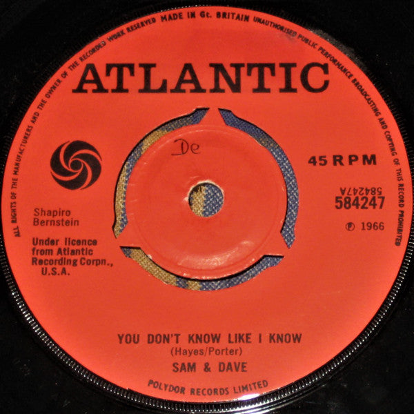 Sam & Dave : You Don't Know Like I Know / Hold On I'm Coming (7", Single)