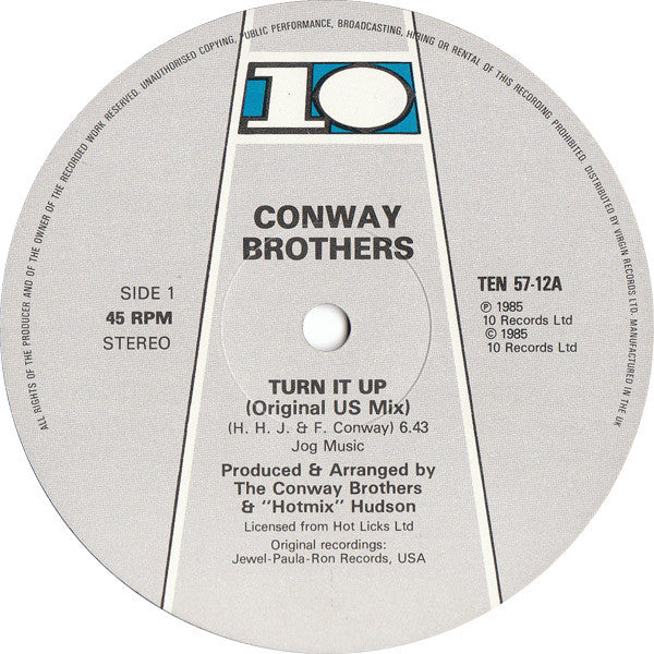 The Conway Brothers : Turn It Up (12", Single, Com)