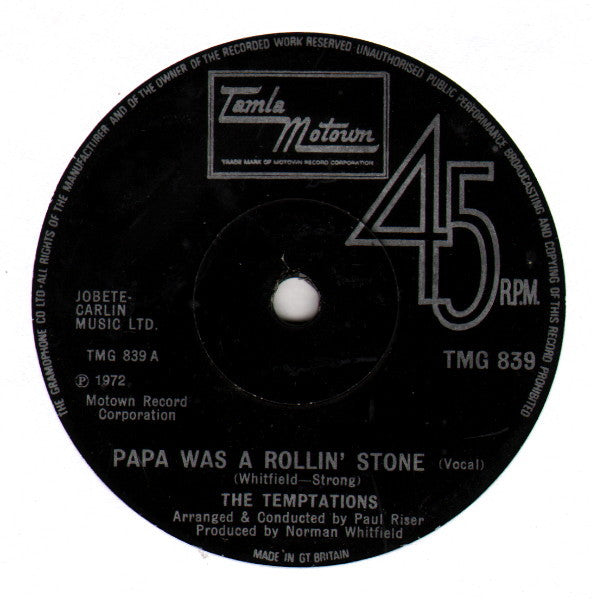 The Temptations : Papa Was A Rollin' Stone (7", Single)