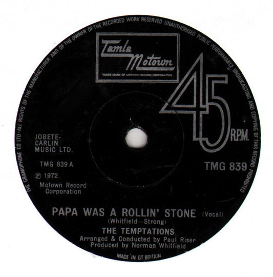 The Temptations : Papa Was A Rollin' Stone (7", Single)